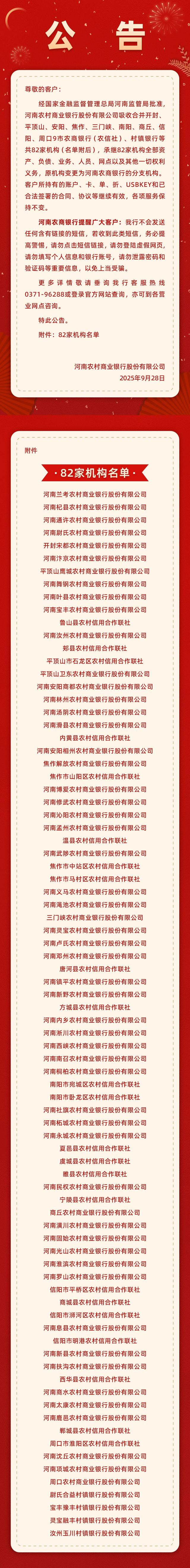 河南农商银行获批吸收合并82家机构，此前由25家机构以新设合并方式组建